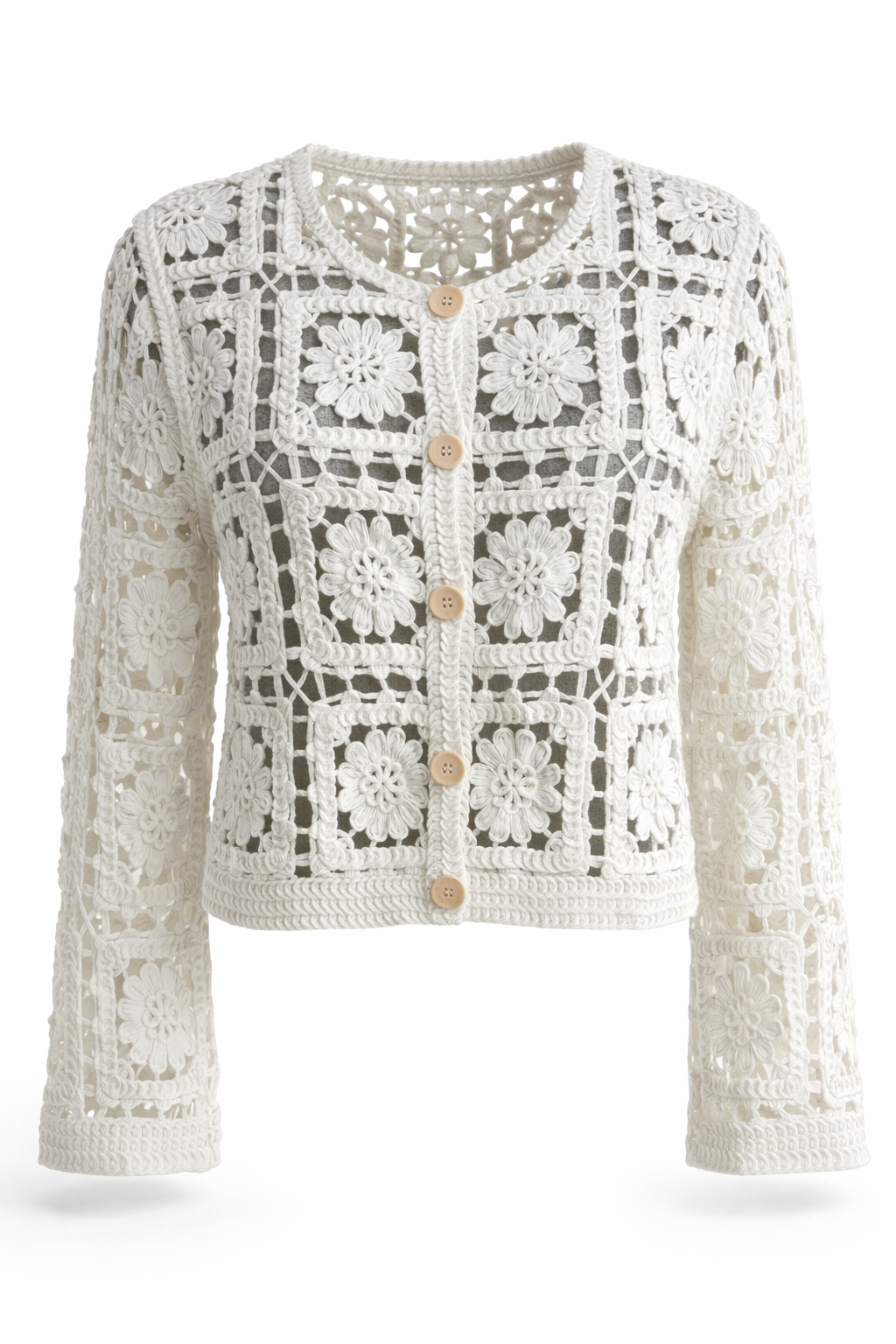 Cardigan crochet fleurs – 100% coton