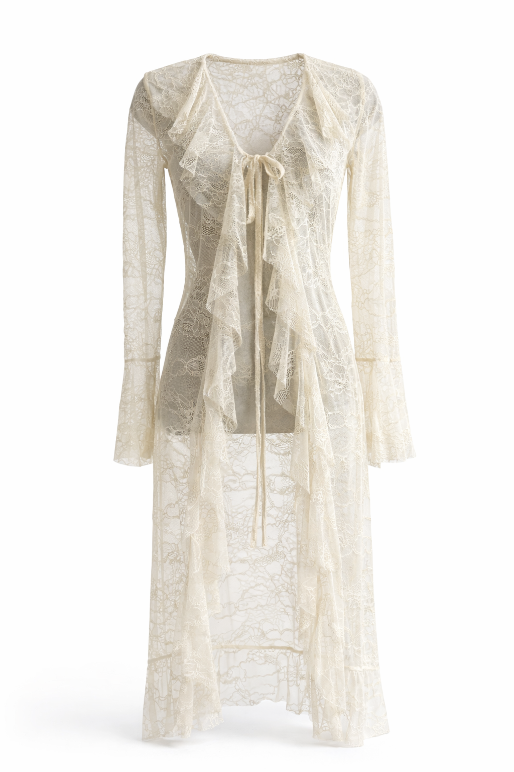 Cardigan long dentelle - beige