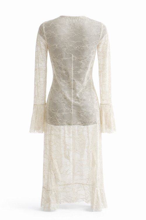 Cardigan long dentelle - beige