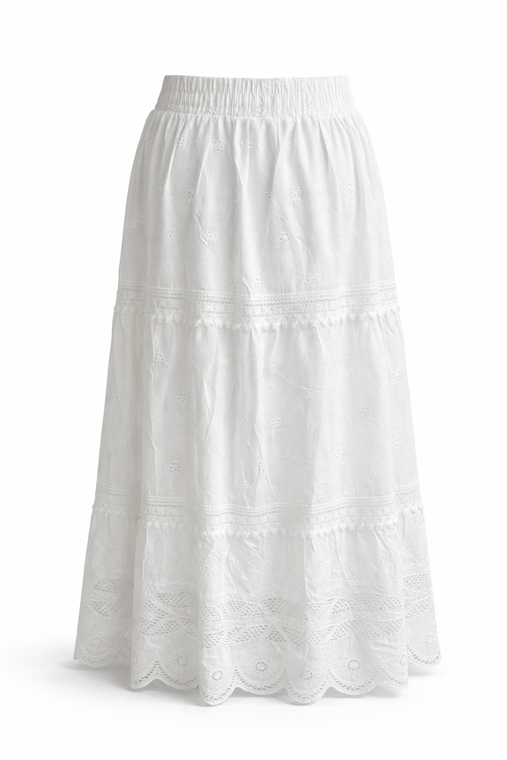 Jupe longue broderie anglaise – 100% coton blanche
