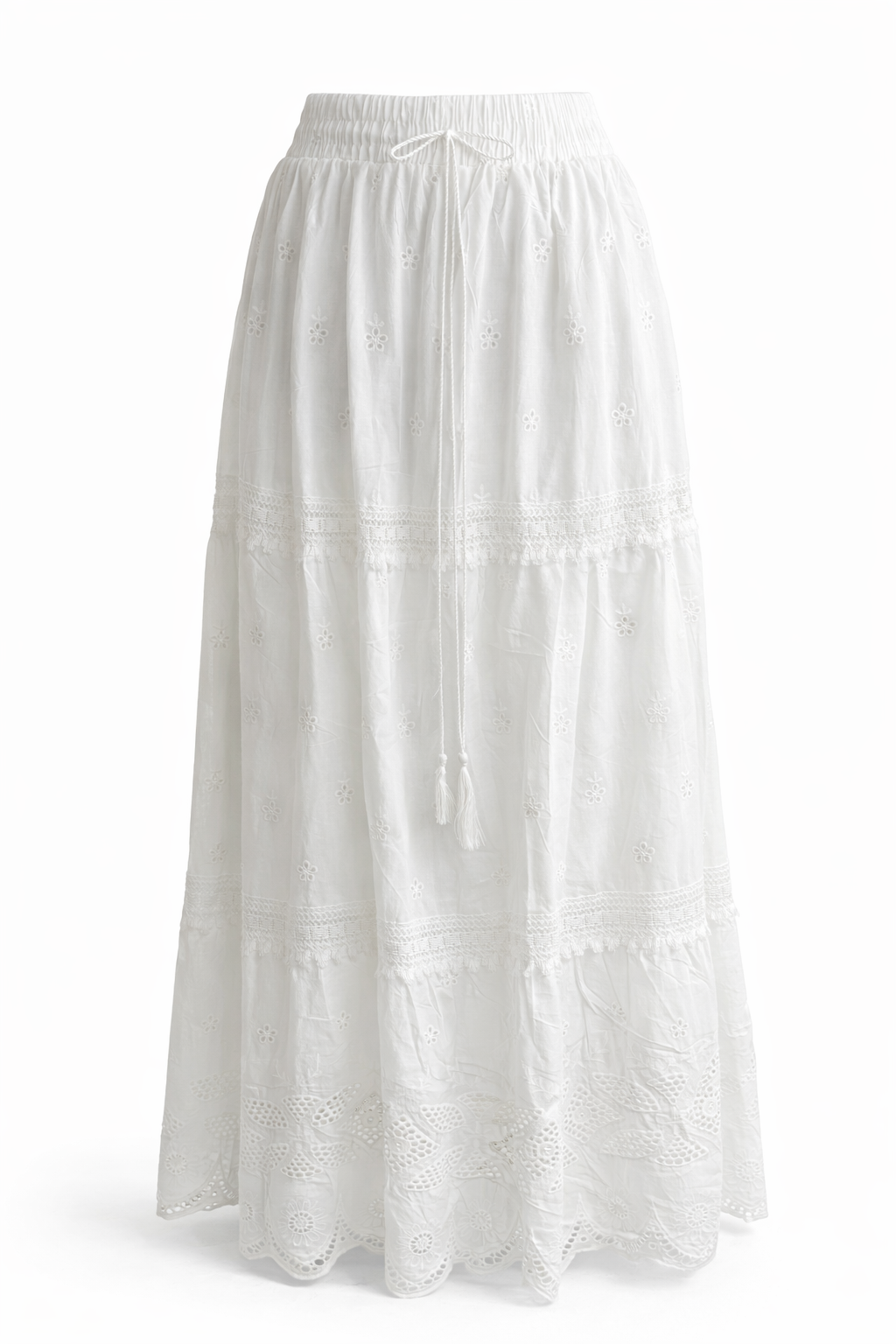 Jupe longue broderie anglaise – 100% coton blanche